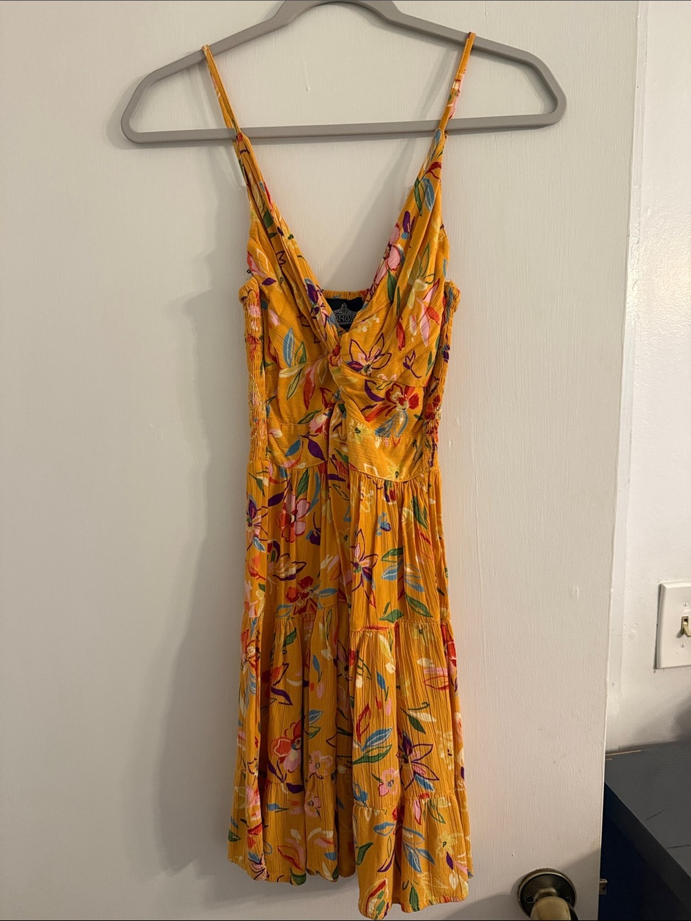 Angie Yellow Floral Midi Sundress with Adjustable Spaghetti Straps